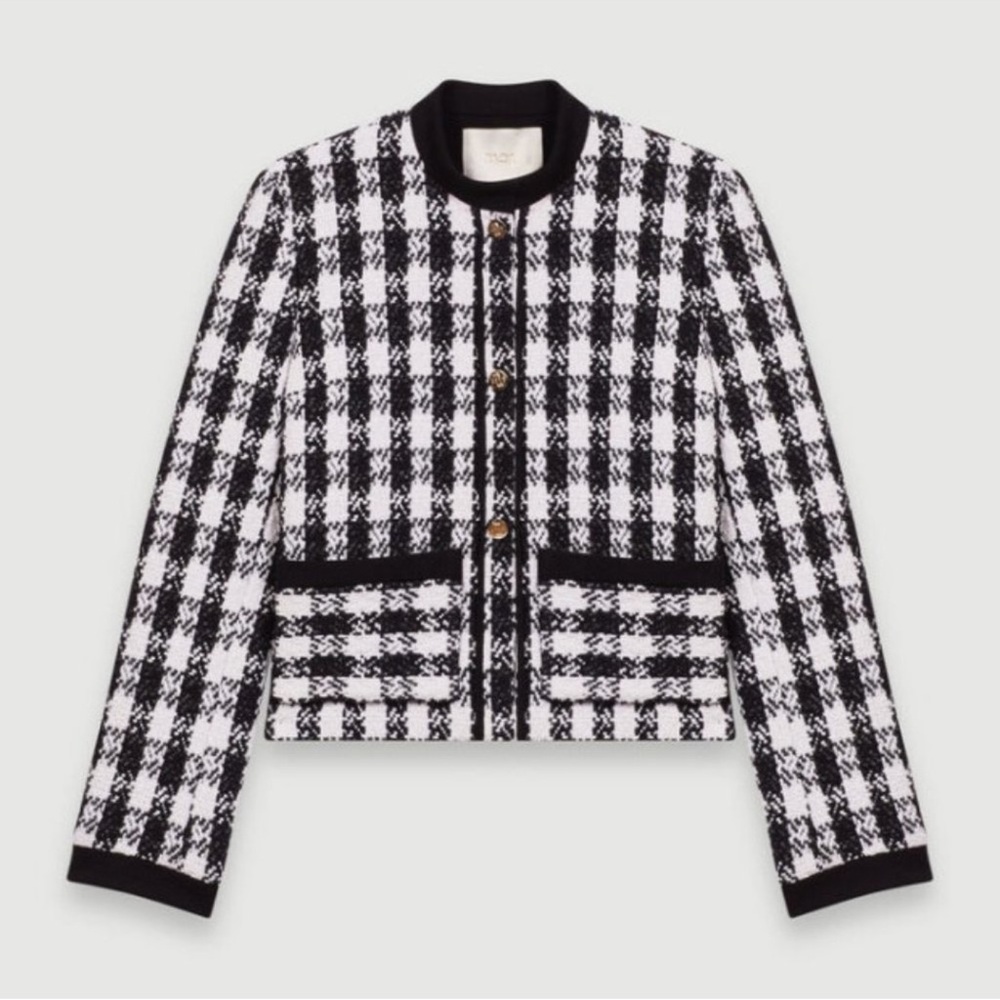 Maje Vicky Houndstooth Cotton-blend Tweed Jacket